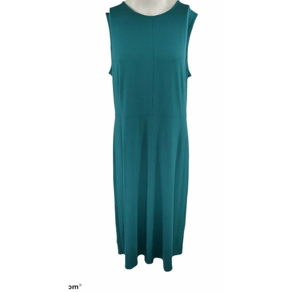 J. Jill Wearever Sleeveless Midi Dress Flowy Teal  Multi Seam Medium - Picture 2 of 11